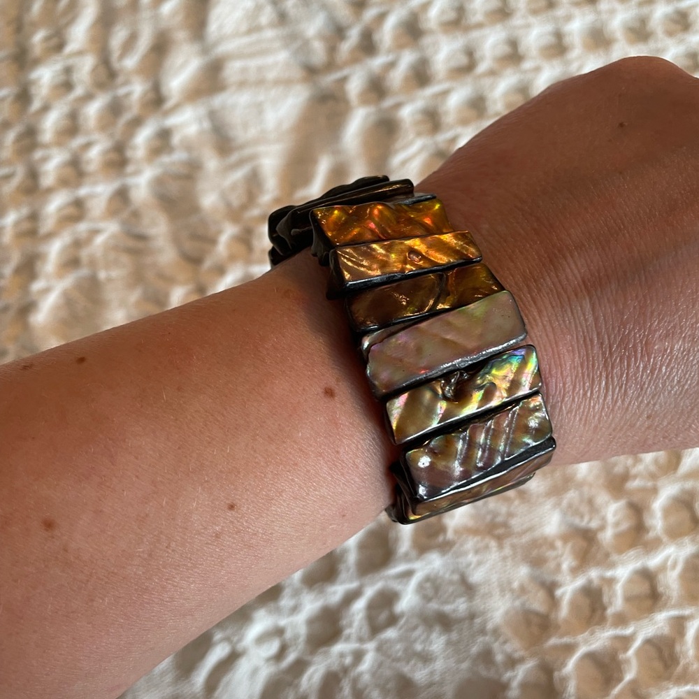 Brown Iridescent Shell Bracelet Cuff